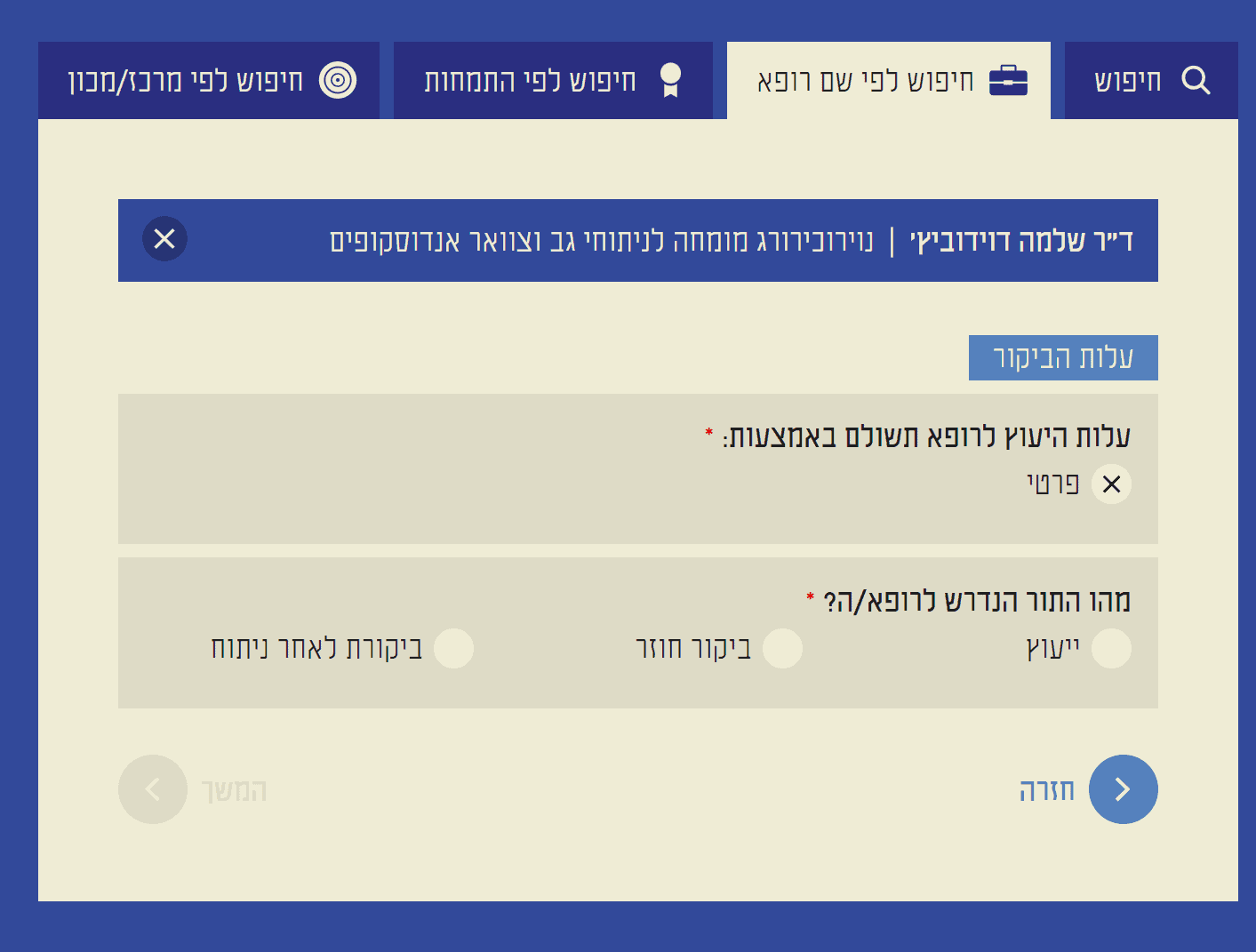 זימון תור לשלמה דוידוביץ בחירת שירות