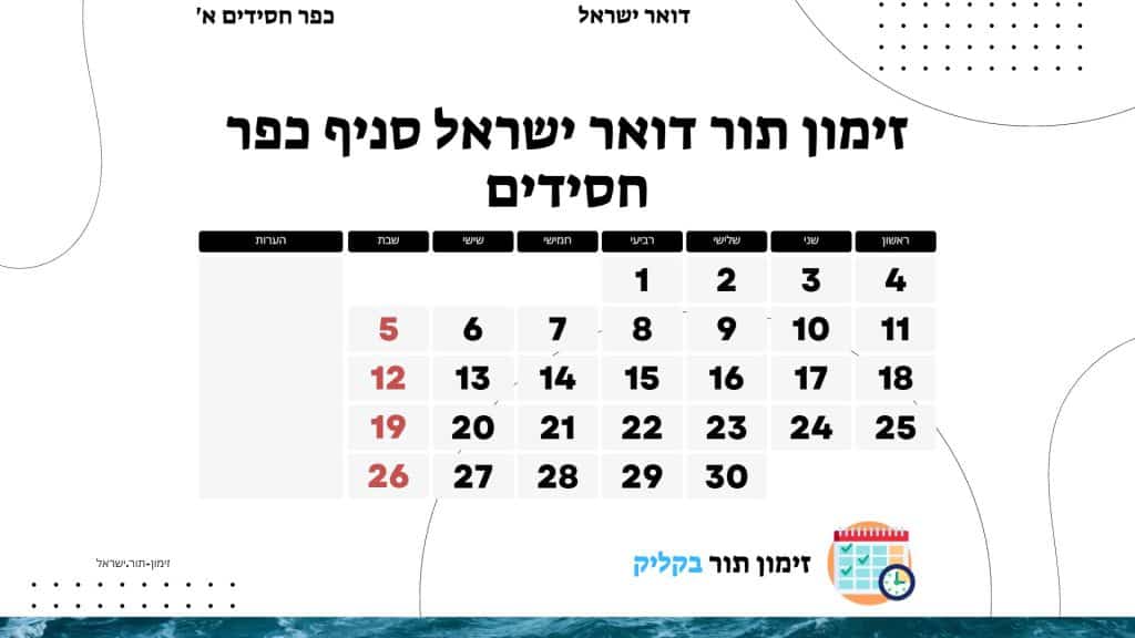 זימון תור דואר ישראל סניף כפר חסידים